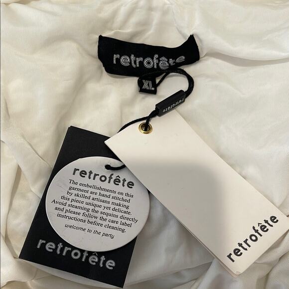 Retrofete Sirena Feather Sequin Cross Back Asymmetrical Mini Dress Size XL - Picture 7 of 8